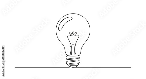 Single Line Drawing of a Light Bulb on a White Background, Symbolizing Ideas and Innovation