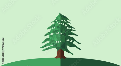 Abstract Cedar Tree Geometric Low Poly Style, Green Background