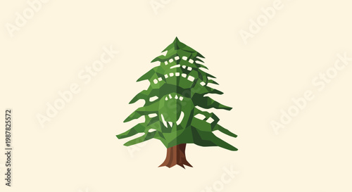 Abstract Cedar Tree with Leafy Branches and Textured Trunk