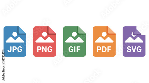 File Format Icons JPG PNG GIF PDF SVG Document File Types Vector Illustration Set Isolated Background