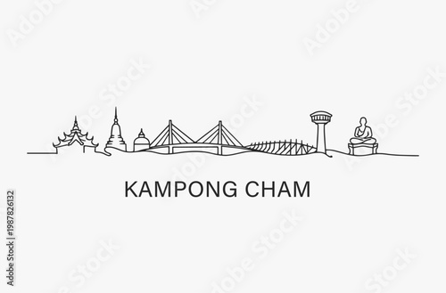 Billede på lærred Flat Design one line without breaking the Kampong Cham city.