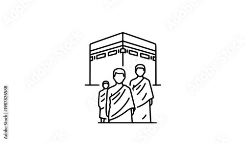 Hajj Pilgrims Kaaba Outline Icon Vector
