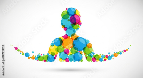 Abstract Human Figure Composed of Colorful Spheres.