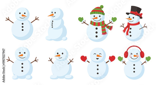 Collection of Cute Snowman Characters with Winter Accessories