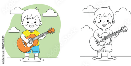  Happy family dinner celebration vector illustration with colored and coloring book page version featuring parents, kids, and baby eating together at a festive table.