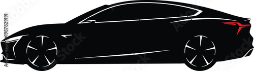 Black Car Side View Isolated on White Background