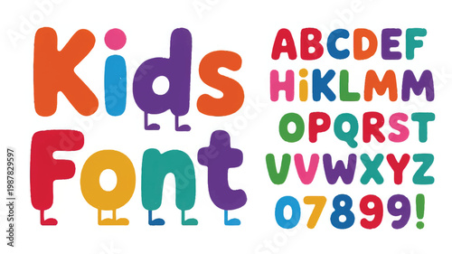 Colorful children's alphabet and numbers font illustration for kids learning
