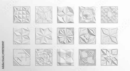 Collection of 3D Geometric Textured Panels, Modern Interior Design Elements