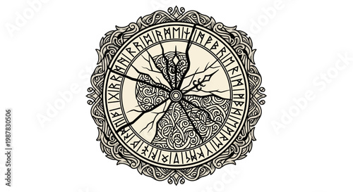 Viking Rune Wheel with Intricate Pattern