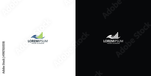 vector logo design wave logo and business consulting logo bar statistics