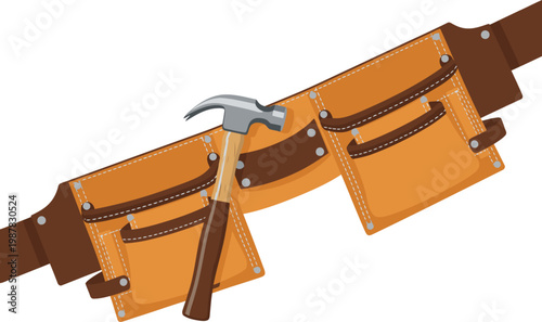 A detailed illustration showcases a tool belt with a hammer and screwdriver, emphasizing a skilled laborer's work ethic. Clean, modern design for commercial use.