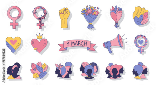 International Women's Day Collection: Symbols, Flowers, Silhouettes, 8 March