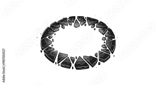 Abstract geometric oval shape made of fractured stone elements
