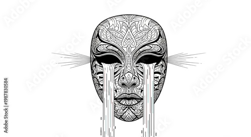 Abstract mask with intricate patterns and tears
