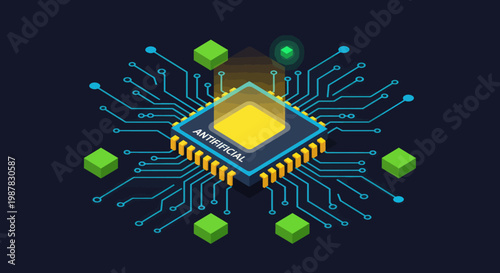 Microchip with green circuit board.