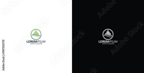 vector logo design wave logo and business consulting logo bar statistics