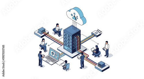 People working around a server.