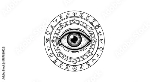 Mysterious Eye Symbol with Runes and Symbols