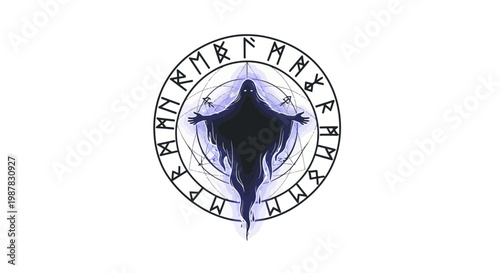 Mysterious figure in rune circle, occult, fantasy, dark magic