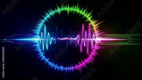 Colorful sound wave circle graphic.