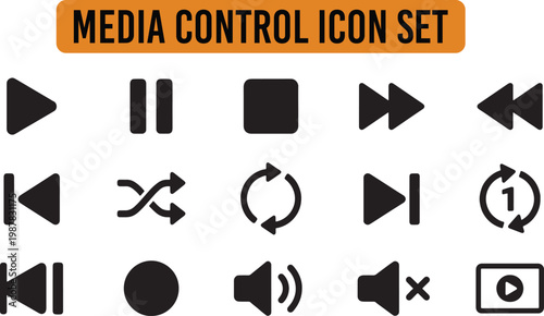 Play Button and Media Control Icon Set – Video, Audio and Streaming Player Symbols Vector Collection