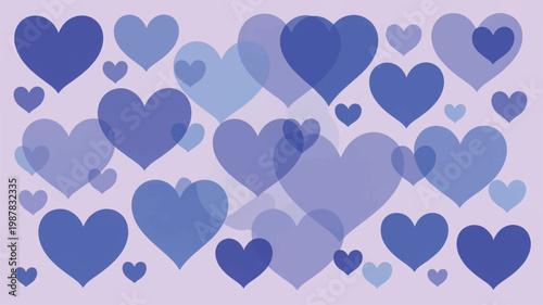 A beautiful digital illustration featuring a vibrant array of overlapping blue and purple hearts creating a romantic and loving background design