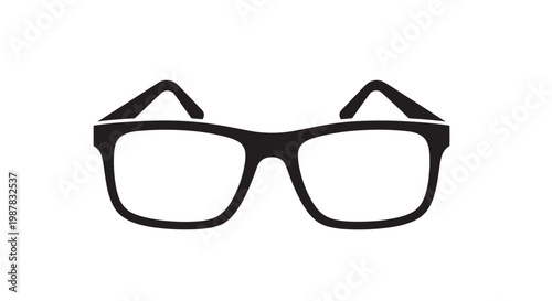 Simple black outline of a pair of rectangular eyeglass frames showing a classic and modern style for vision correction and fashion.