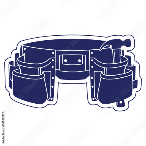 Vector illustration of a tool belt with pockets and hammer for construction work and repair projects on white background
