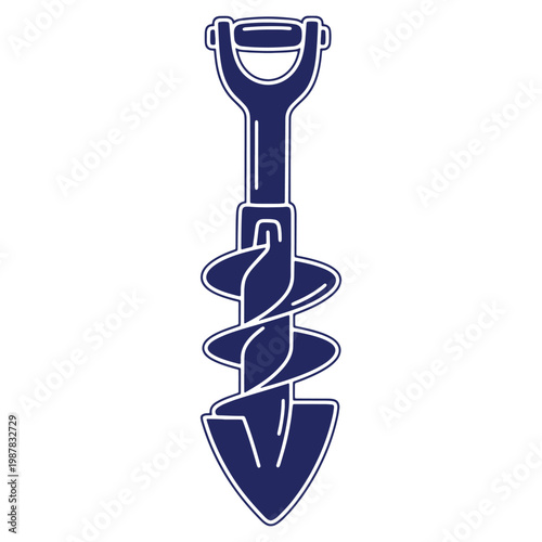 Vector Illustration of Garden Auger Tool for Planting with Handle and Sharp Auger for Digging Holes Quickly