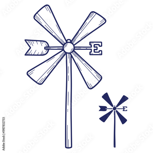 Wind Vanes Illustration Weather and Direction Navigational Tools with Directional Indicators for Farm and Homestead Weathercocks