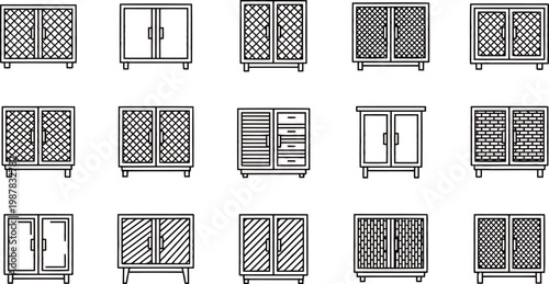 Modern cabinet and sideboard furniture icon set with sideboard furniture interior cupboard