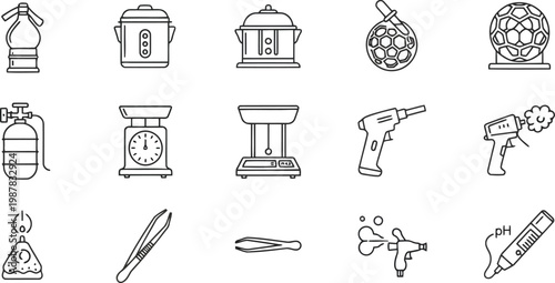 Set of industrial tools and household appliance vector icons with appliance industrial equipment