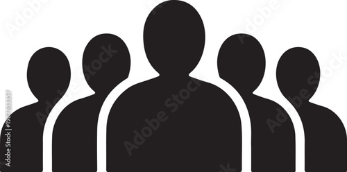 Black silhouettes, business people icons, group of colleagues, teamwork illustration, office workers