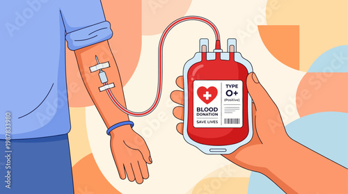 Blood Donation Process Arm Transfusion Flat Vector Illustration