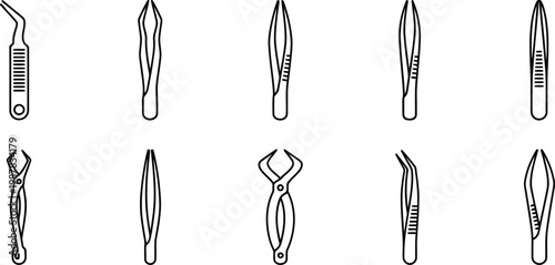 Set of medical and surgical tweezers and forceps icons with surgical tweezers instrument hospital