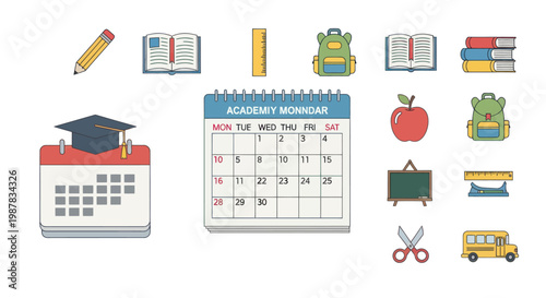 Back to School Supplies Icon Set: Education, Learning, and Student Essentials