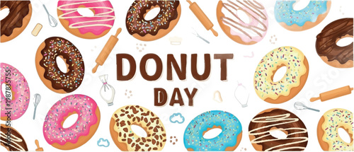 Donut Day, colorful donuts, sweet treats, dessert icons, food illustration