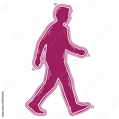 Illustrated walking man icon in purple outline style for design and web use