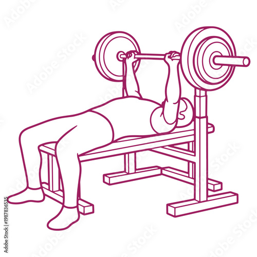 Illustration of a person lifting weights on a bench press in a gym setting
