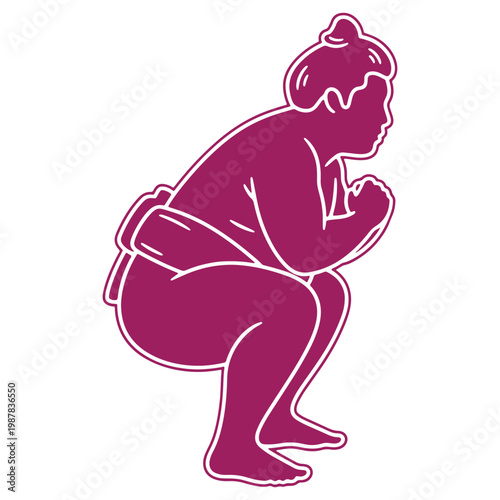 Illustration of a sumo wrestler in a dynamic pose isolated on a transparent background