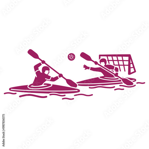Illustration of kayakers playing water polo isolated on a transparent background