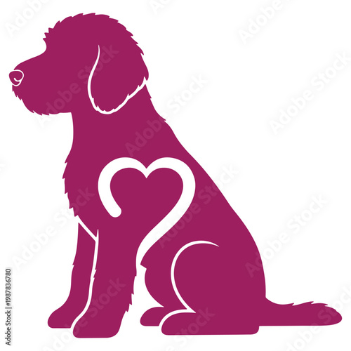 Purple silhouette of a sitting dog with a heart shape on its body perfect for pet lovers and designs