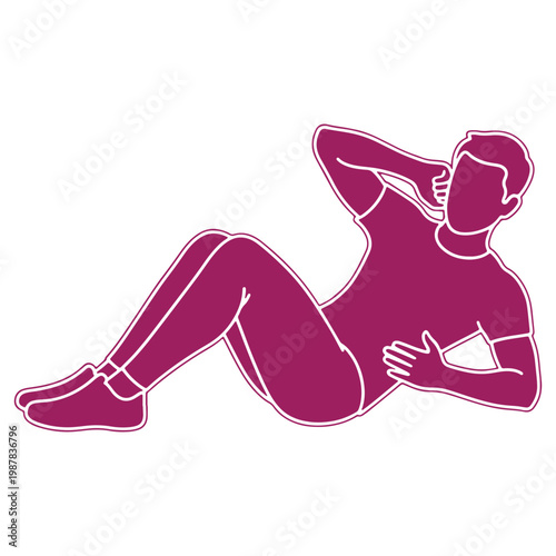 Relaxed person sitting on the floor with legs crossed hands behind head isolated on white background