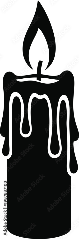 Obraz premium Black silhouette of a lit candle with dripping wax white symbol