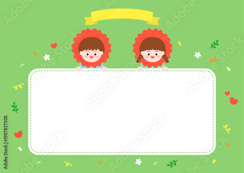 Vector illustration cute children with carnation flowers.