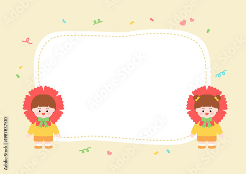 Vector illustration cute children with carnation flowers.