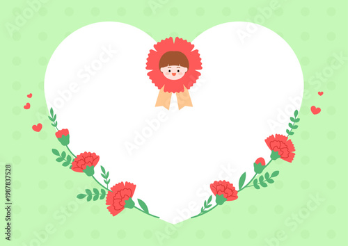 Vector illustration cute children with carnation flowers.