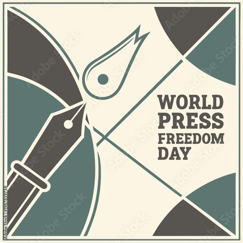 World Press Freedom Day Abstract Geometric Vector Poster with Speech Bubble and Pen Symbol