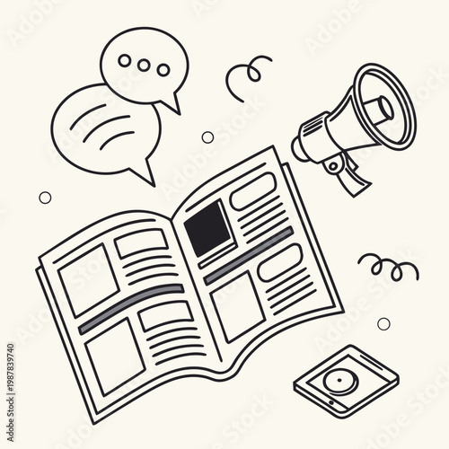 hand drawn vector illustration of a sketch of a megaphone