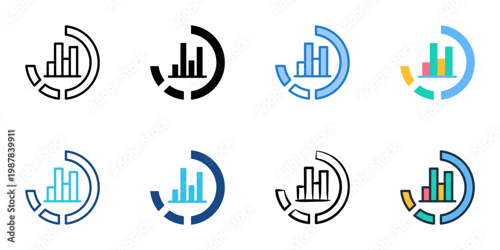 Naklejka premium Progress chart icons set multiple style collection. Editable stroke 